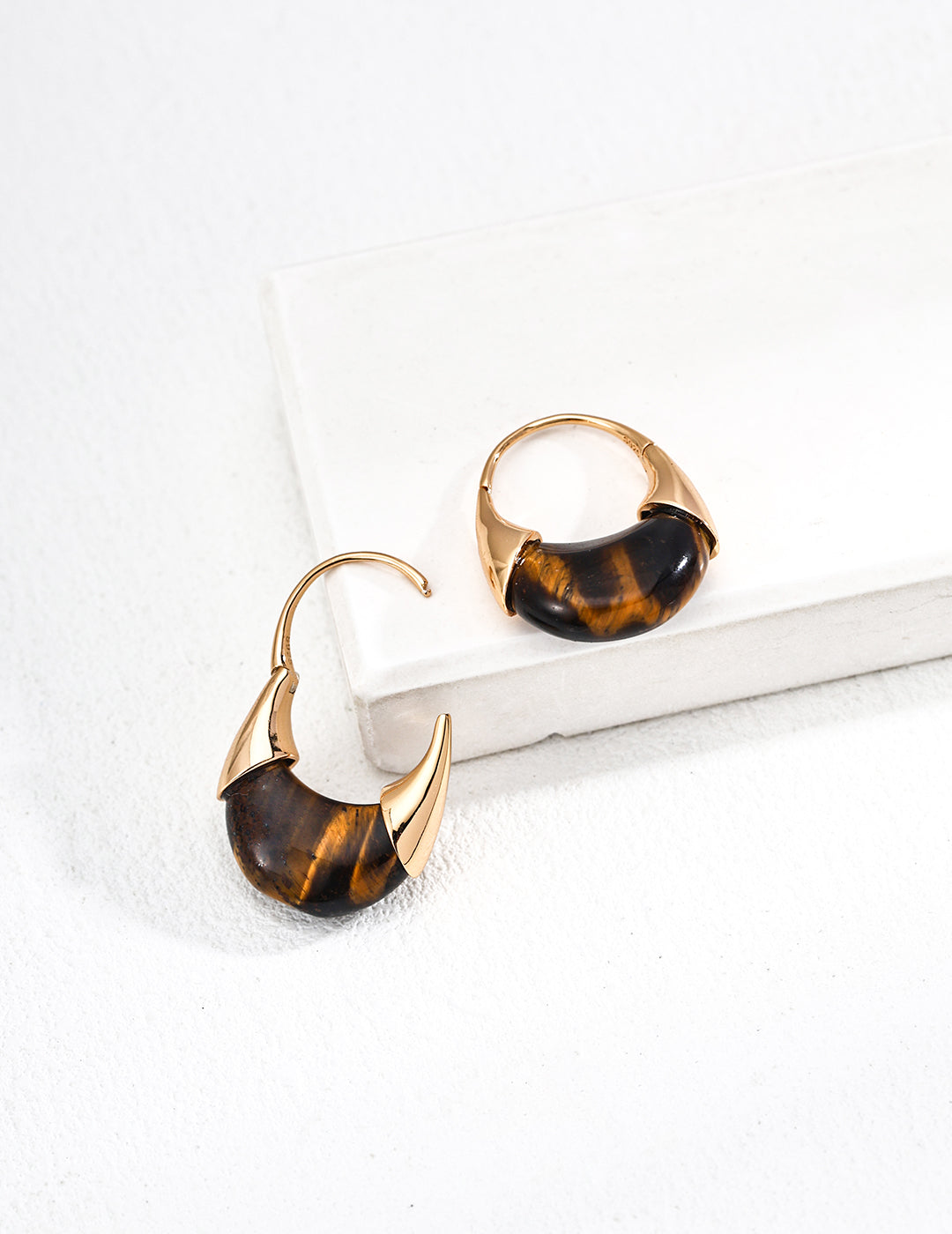 925 Sterling Silver Vintage Tiger’s Eye Earrings - Silver