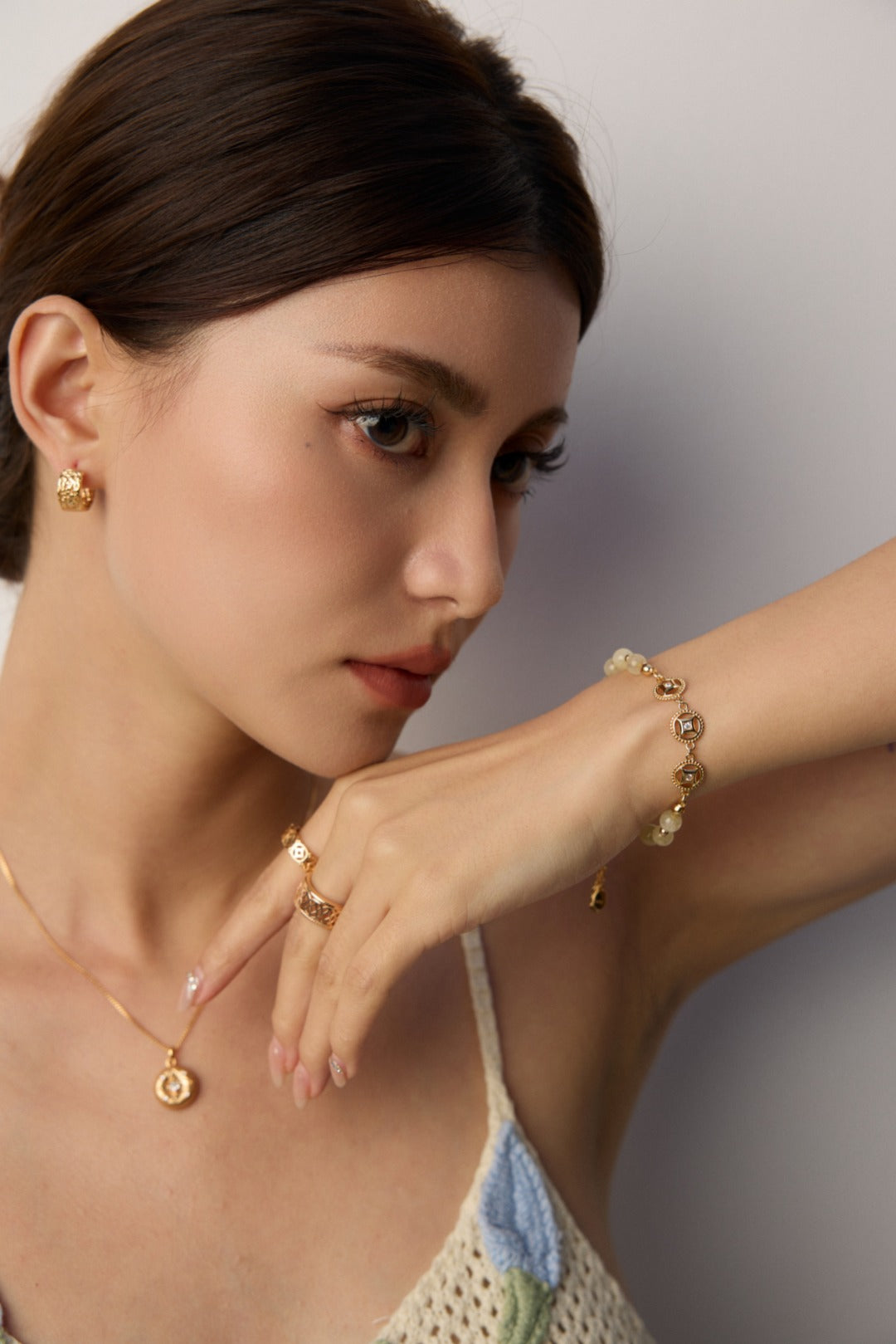 925 Sterling Silver Golden Rutilated Quartz Pearl Bracelet, product view 2