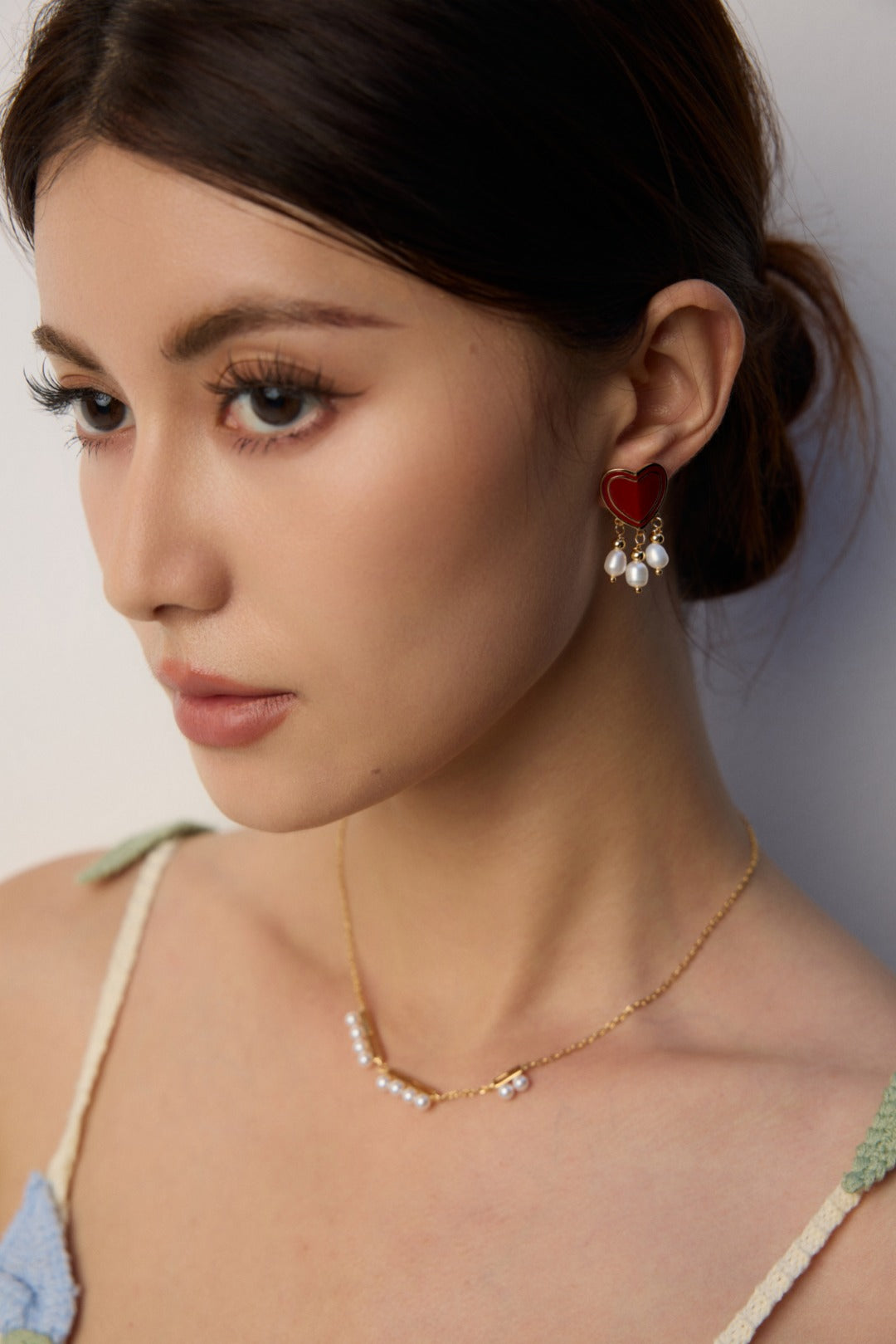 925 Sterling Silver Heart Drip Glaze and Natural Pearl Earrings - Silver