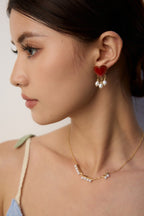 925 Sterling Silver Heart Drip Glaze and Natural Pearl Earrings - Silver