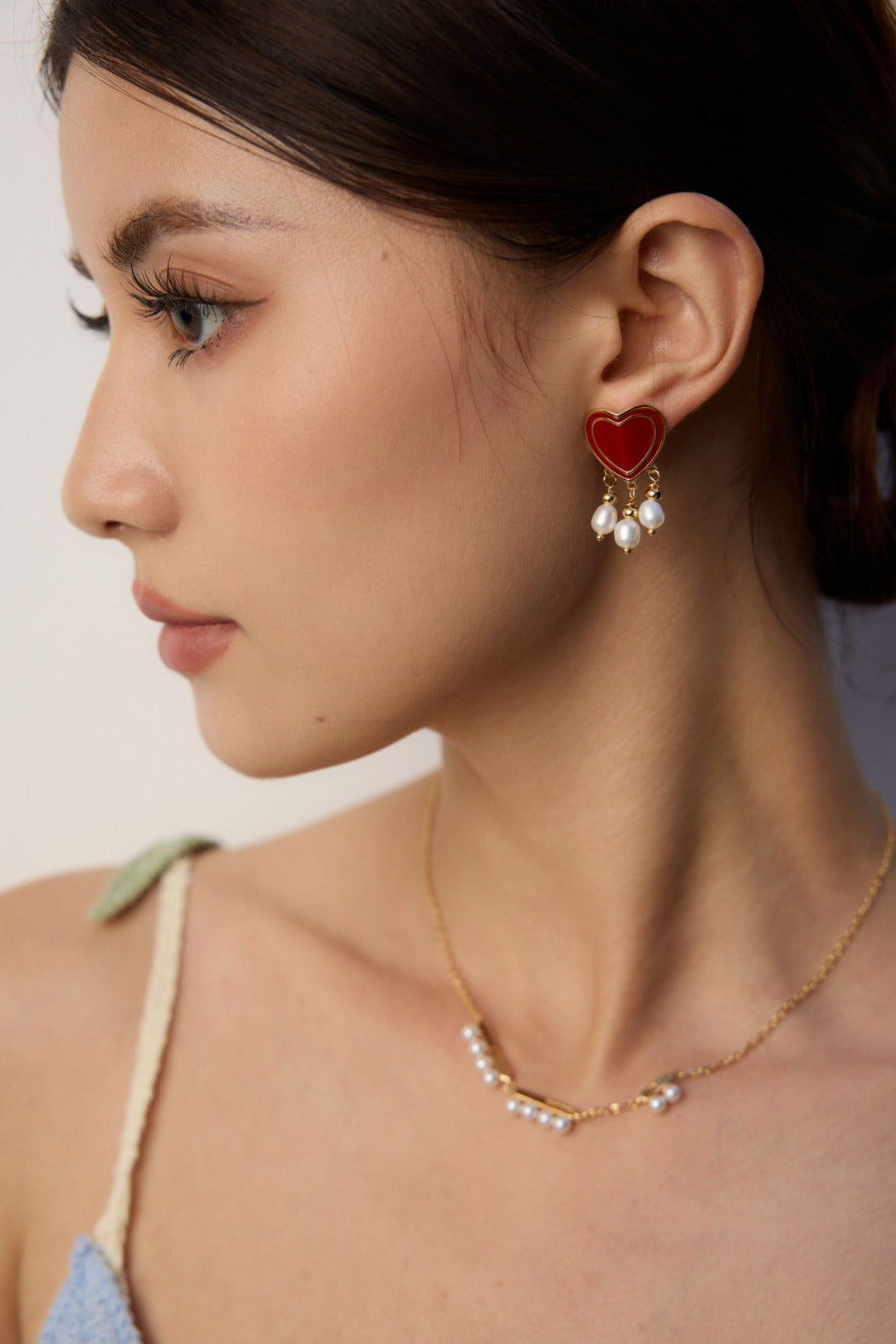 925 Sterling Silver Heart Drip Glaze and Natural Pearl Earrings - Silver