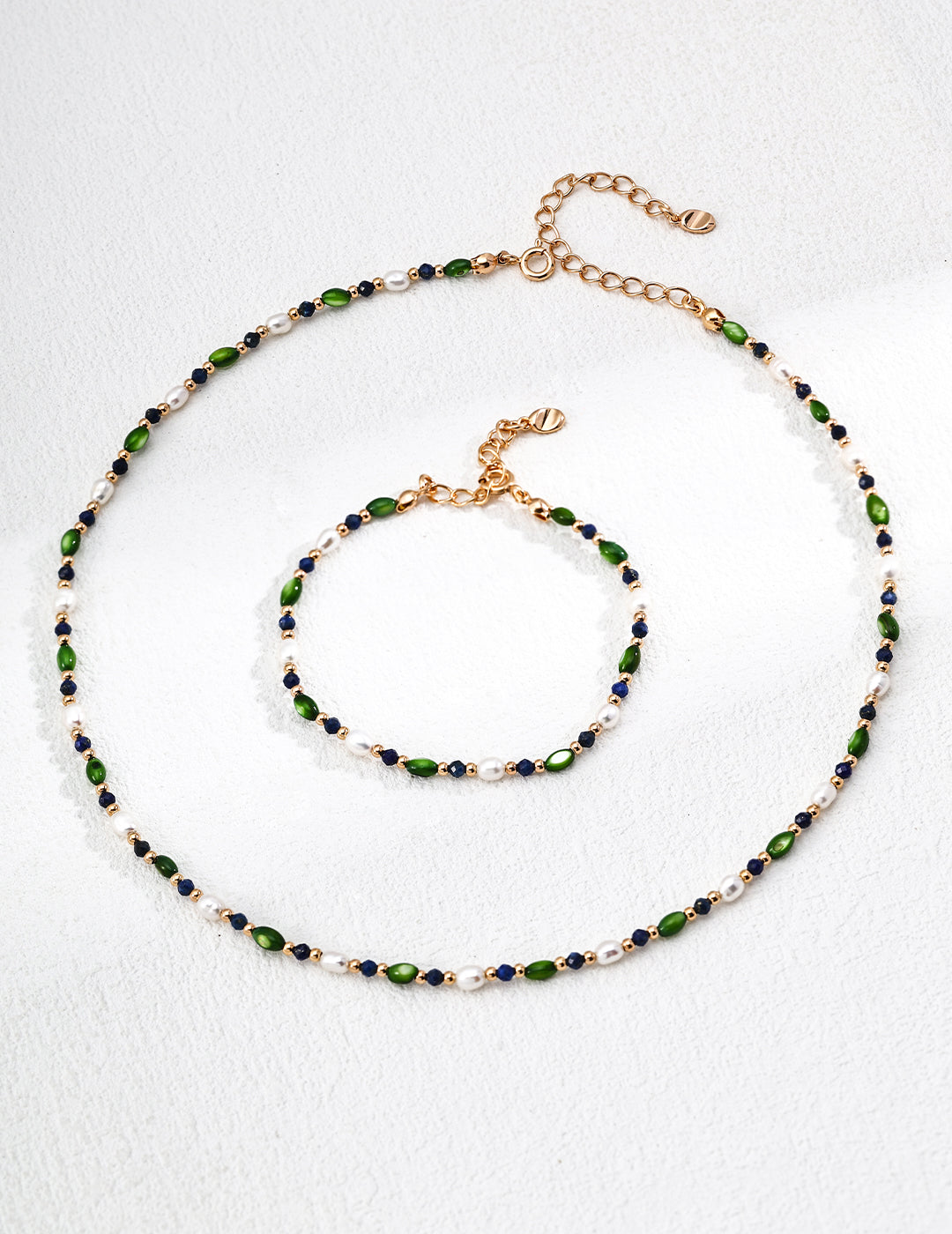 925 Sterling Silver Vintage Rice Pearl, 贝壳橄榄珠 and Lapis Lazuli Bracelet - Silver