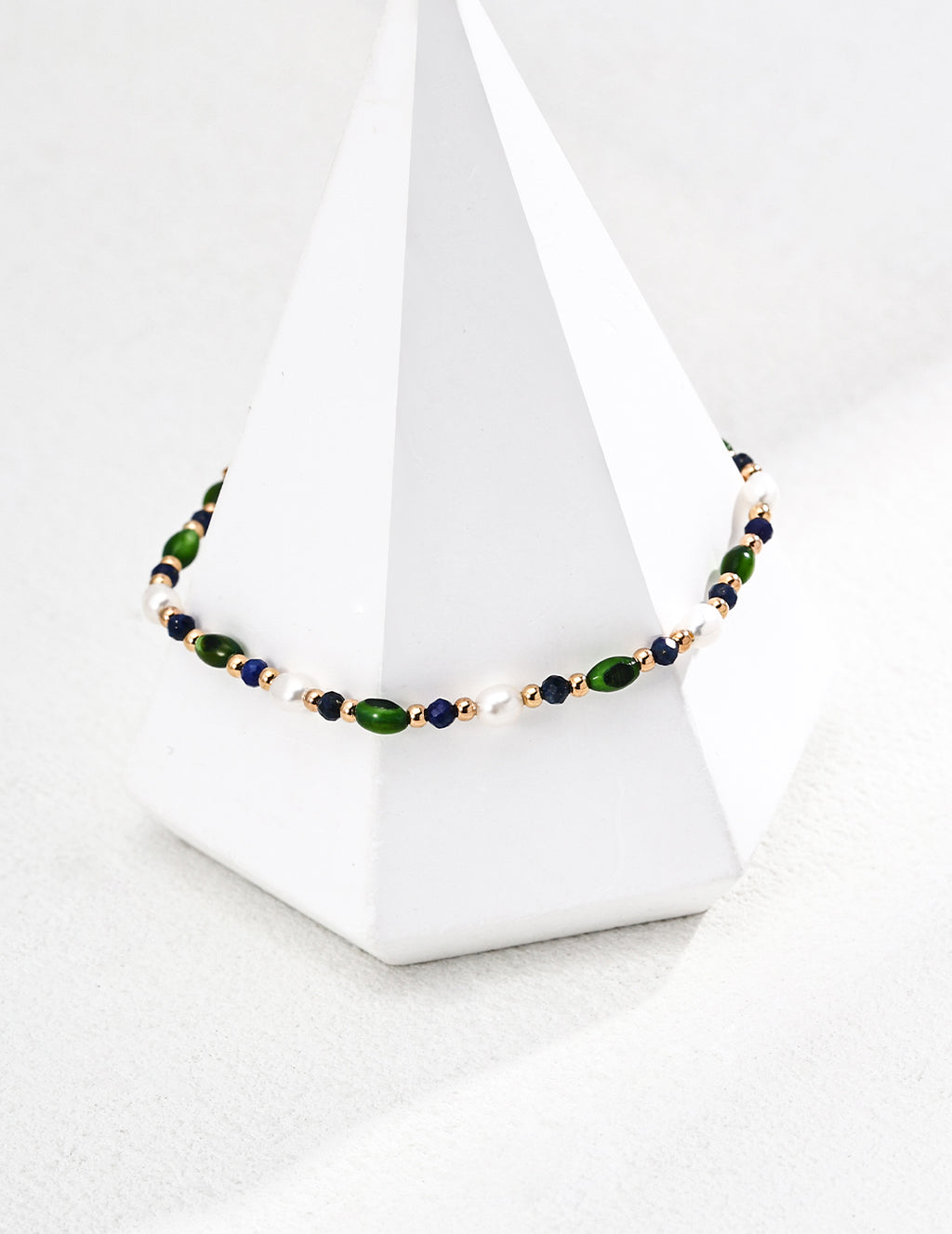 925 Sterling Silver Vintage Rice Pearl, 贝壳橄榄珠 and Lapis Lazuli Bracelet - Silver