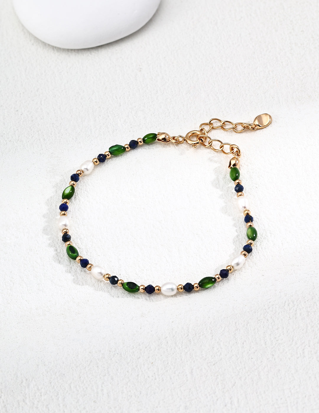 925 Sterling Silver Vintage Rice Pearl, 贝壳橄榄珠 and Lapis Lazuli Bracelet - Silver