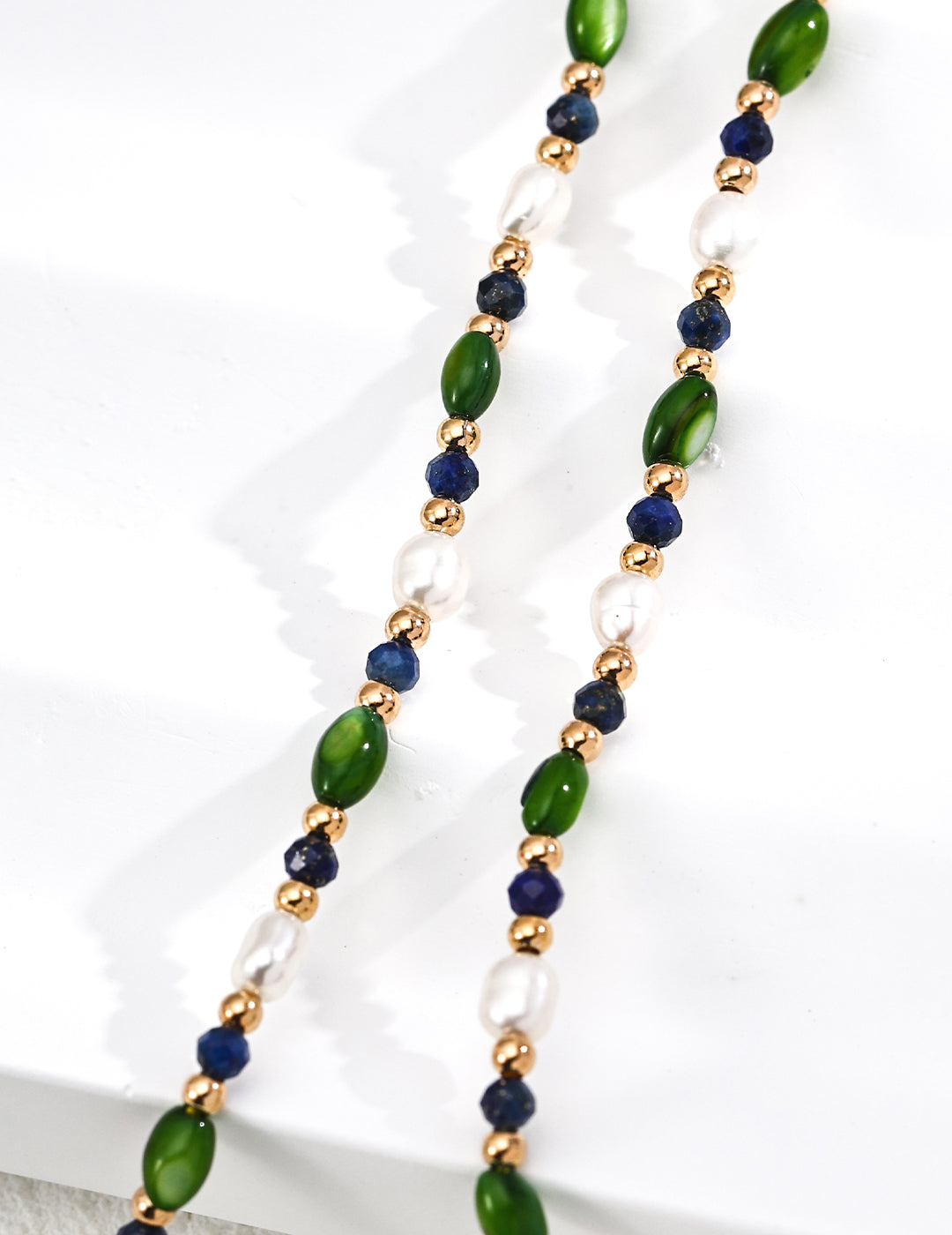 925 Sterling Silver Vintage Rice Pearl, 贝壳橄榄珠 and Lapis Lazuli Necklace - Silver