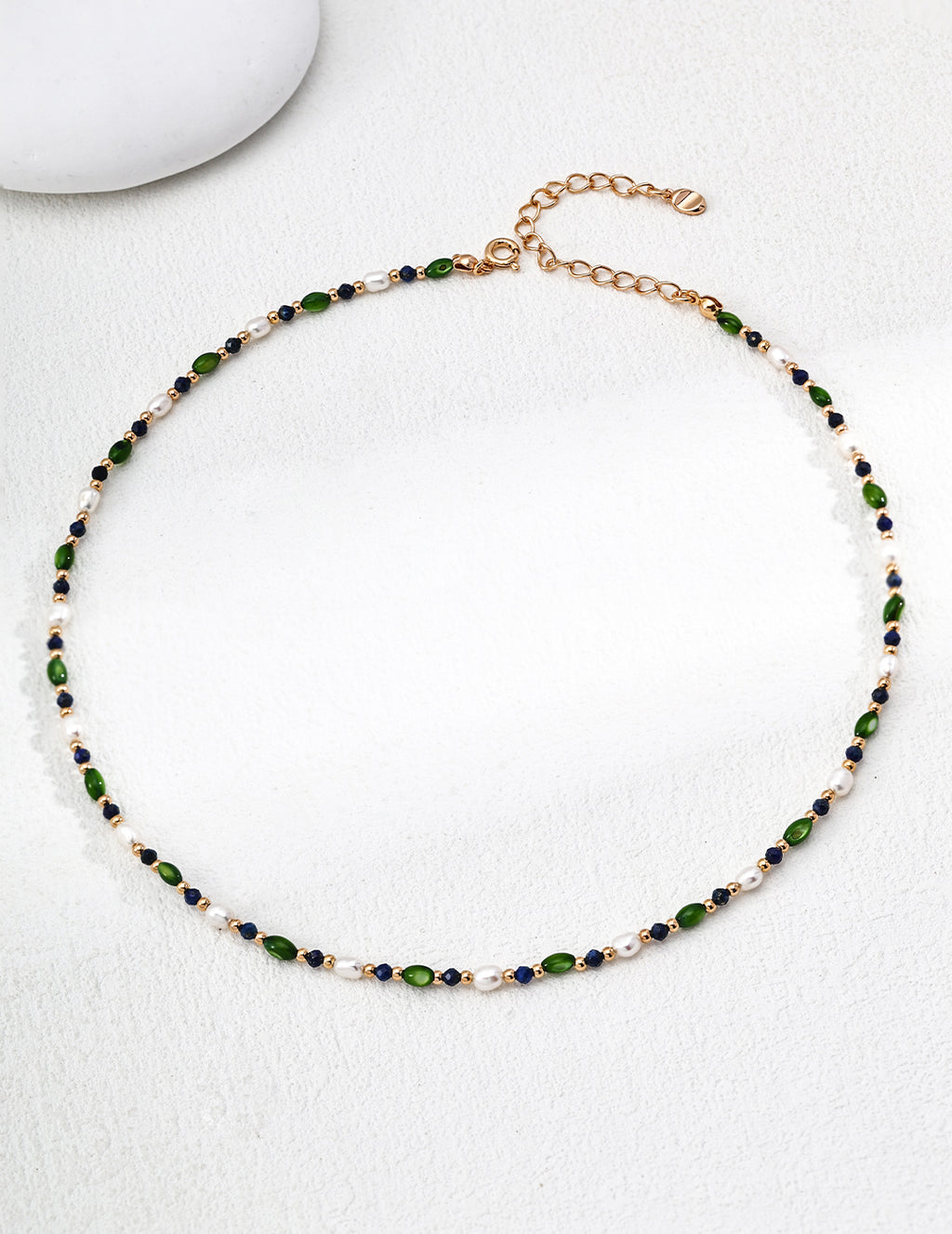 925 Sterling Silver Vintage Rice Pearl, 贝壳橄榄珠 and Lapis Lazuli Necklace - Silver