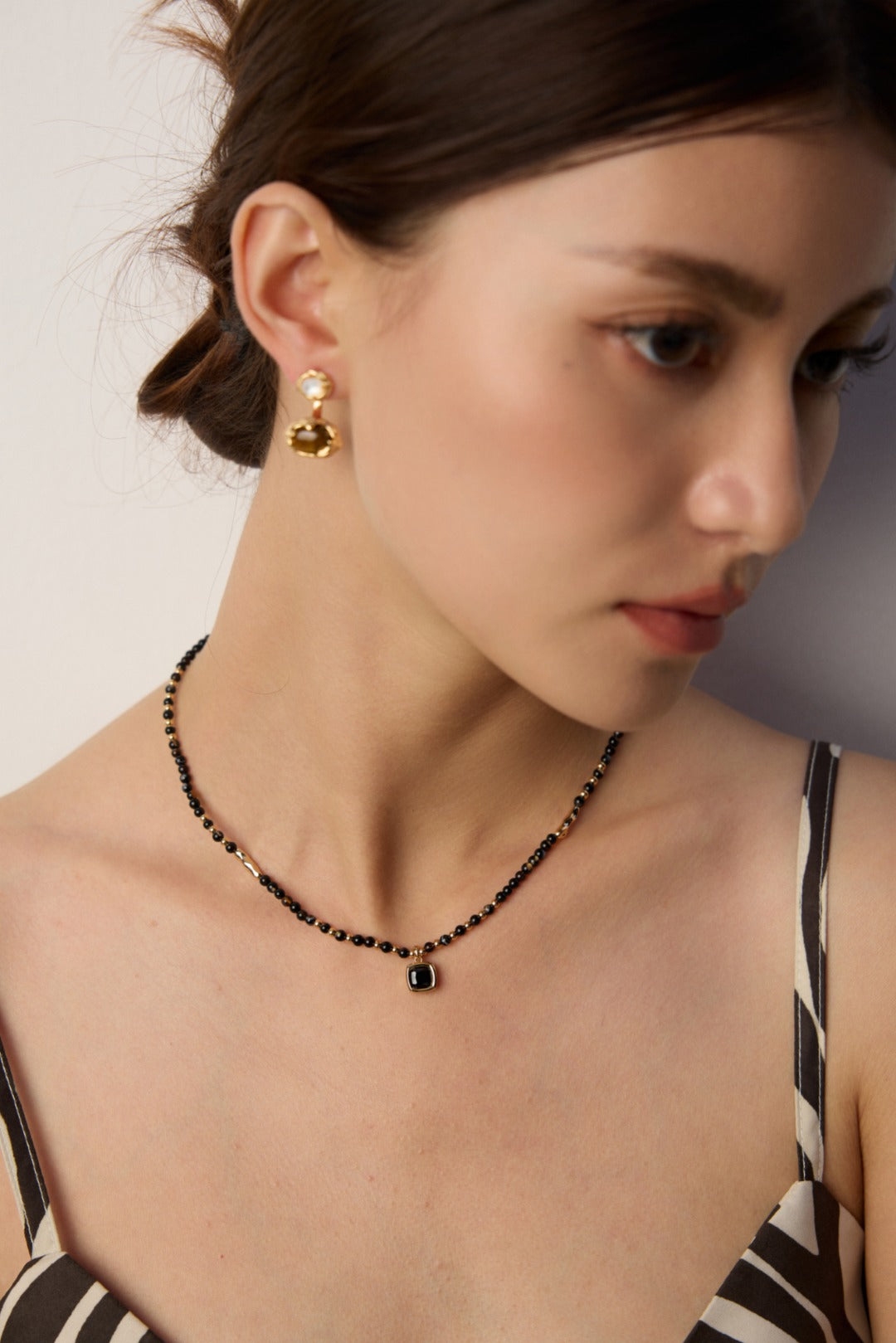 925 Sterling Silver Black Agate Necklace - Silver