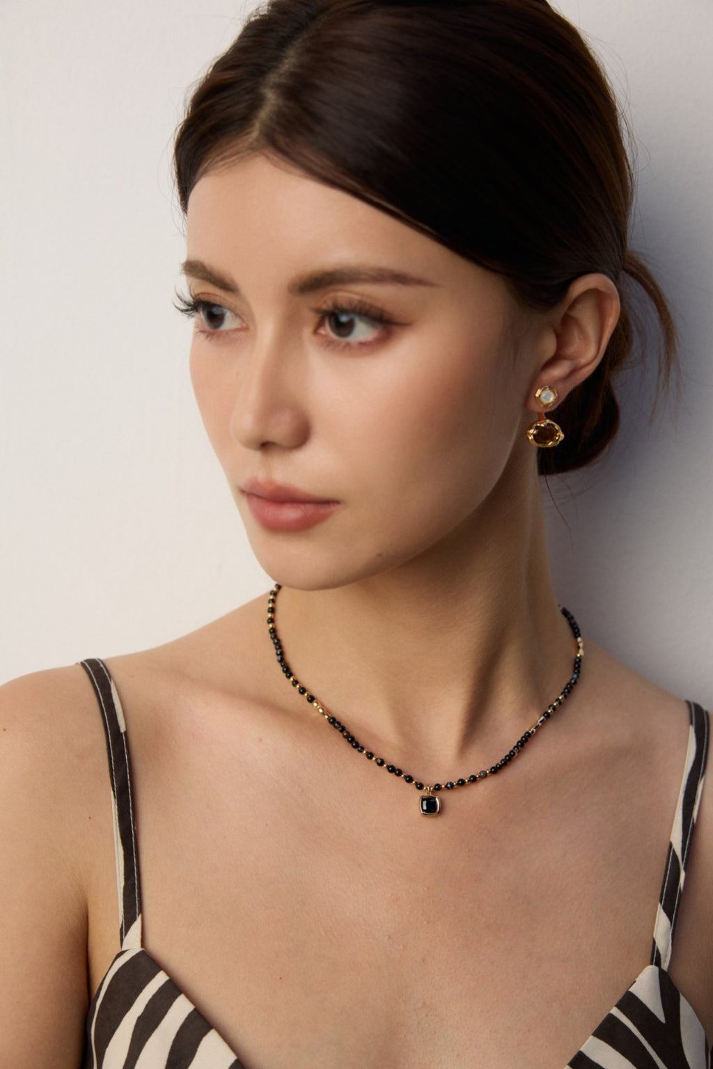 925 Sterling Silver Black Agate Necklace - Silver