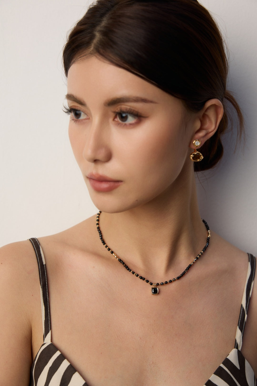 925 Sterling Silver Black Agate Necklace - Silver