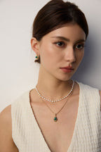925 Sterling Silver Malachite Tiger’s Eye Pendant Necklace in tiger’s eye and malachite in silver and vintage gold, product view 8