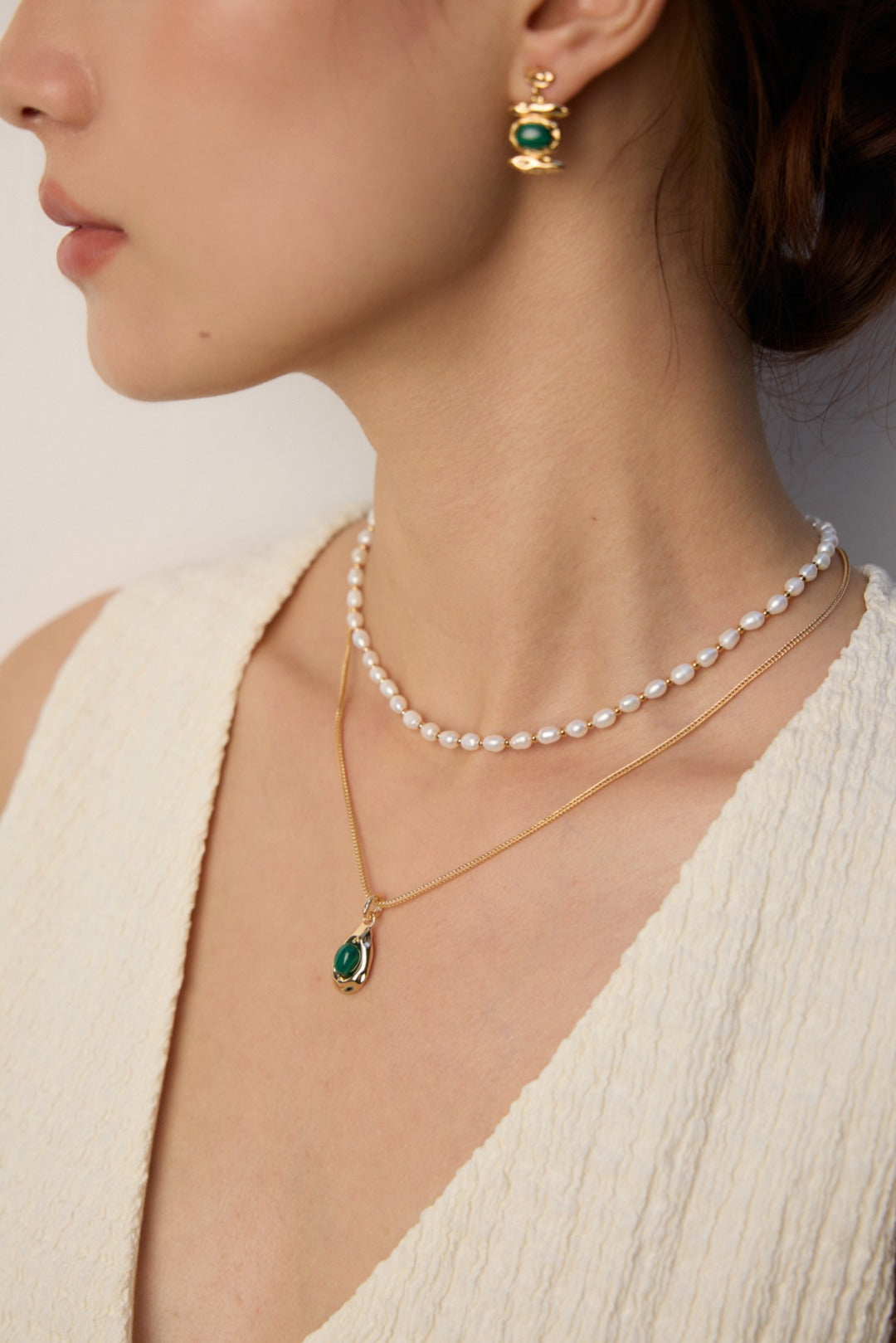 925 Sterling Silver Malachite Tiger’s Eye Pendant Necklace in tiger’s eye and malachite in silver and vintage gold, product view 6