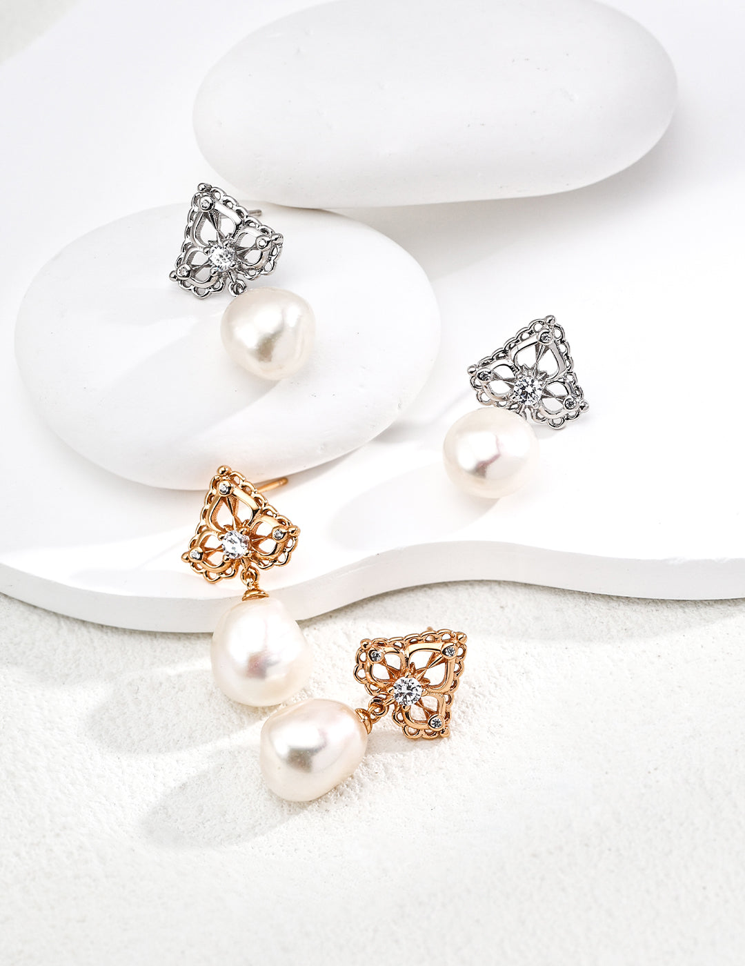 925 Sterling Silver Natural Pearl and Cubic Zirconia Earrings - Silver