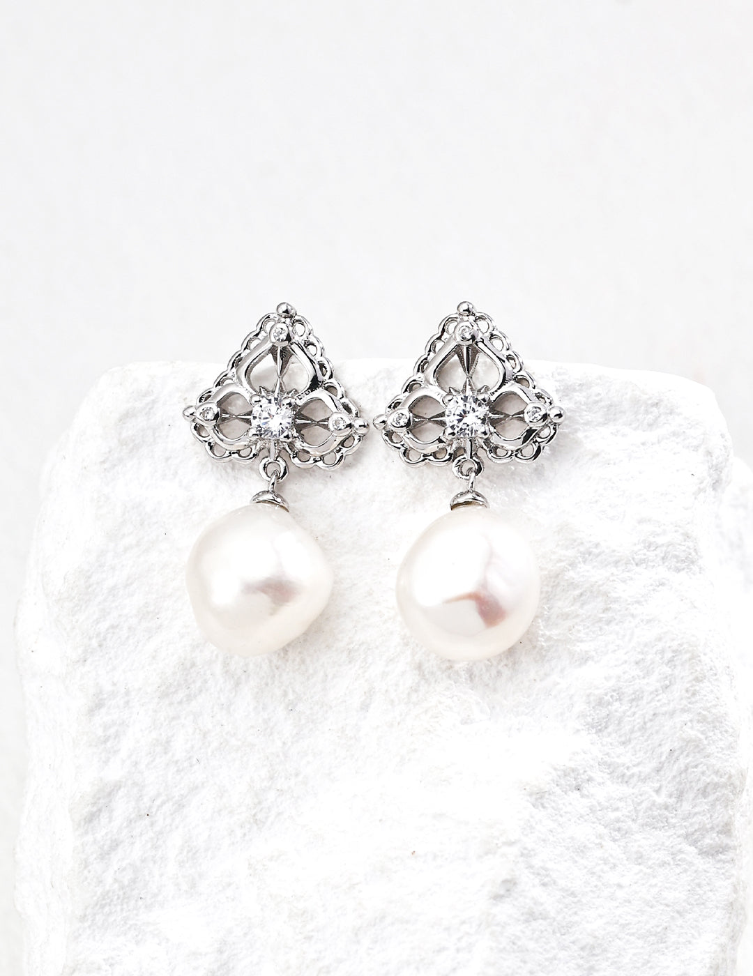 925 Sterling Silver Natural Pearl and Cubic Zirconia Earrings - Silver