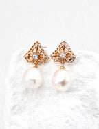 925 Sterling Silver Natural Pearl and Cubic Zirconia Earrings - Silver