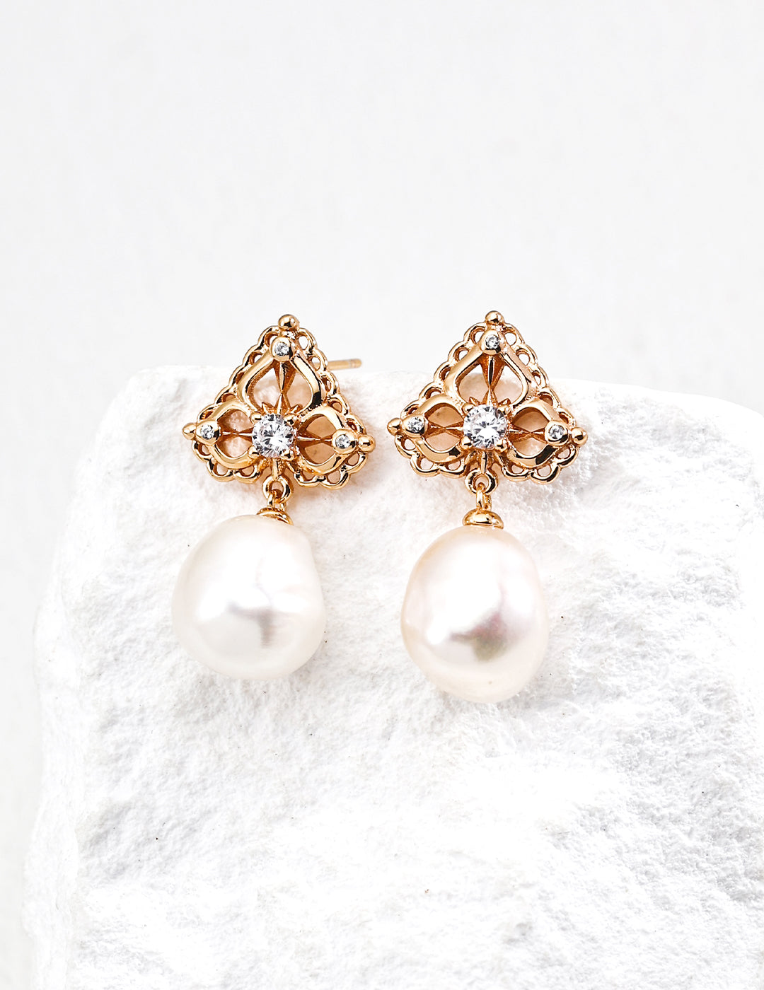 925 Sterling Silver Natural Pearl and Cubic Zirconia Earrings - Silver