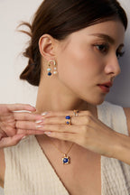 925 Sterling Silver Vintage Natural Lapis Lazuli and Cubic Zirconia Ring in vintage gold, lapis lazuli, and cubic zirconia, product view 6