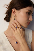 925 Sterling Silver Vintage Lapis Lazuli, Mother of Pearl and Blue Enamel Ring, product view 4