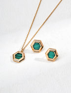 925 Sterling Silver Malachite and Cubic Zirconia Earrings - Silver