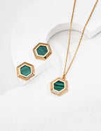 925 Sterling Silver Malachite and Cubic Zirconia Earrings - Silver