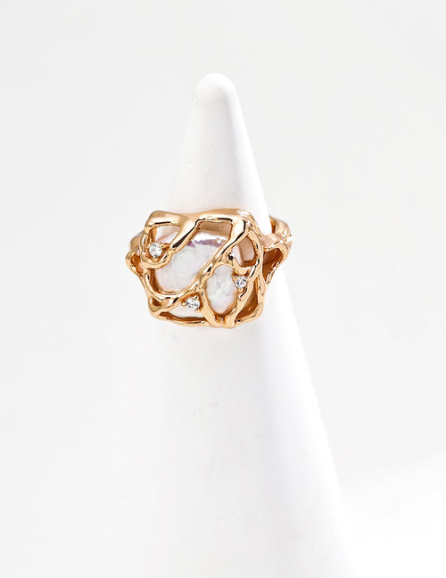 925 Sterling Silver Natural Pearl and Cubic Zirconia Ring - Silver