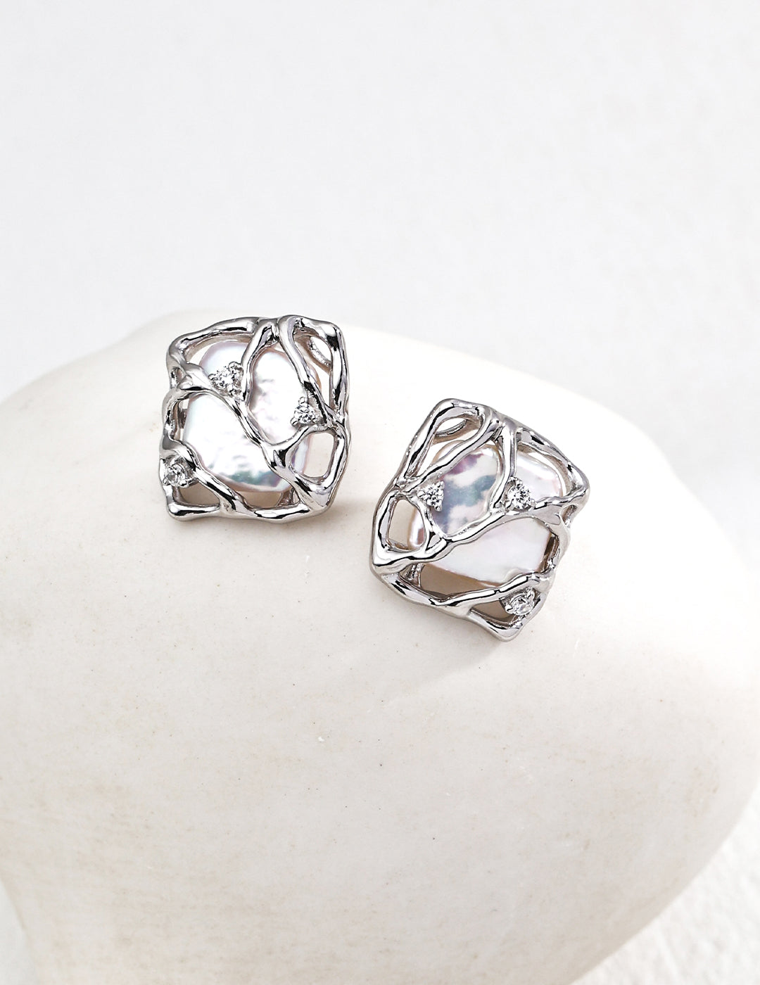 925 Sterling Silver Natural Pearl and Cubic Zirconia Earrings - Silver