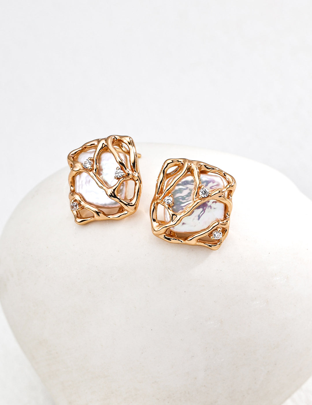 925 Sterling Silver Natural Pearl and Cubic Zirconia Earrings - Silver