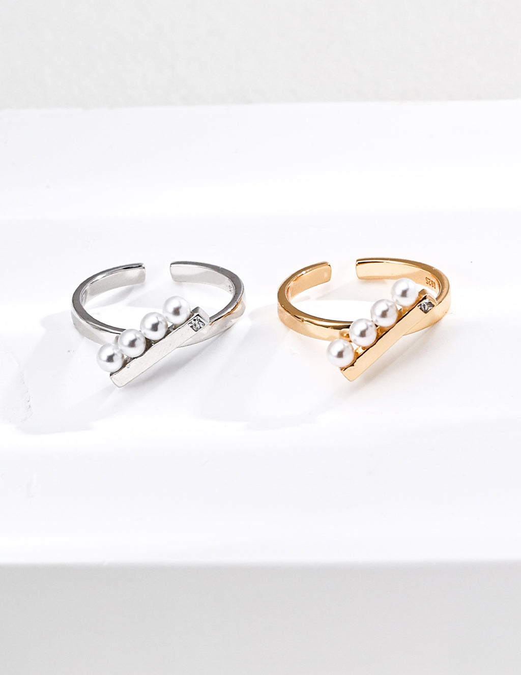 925 Sterling Silver Faux Pearl Ring - Silver