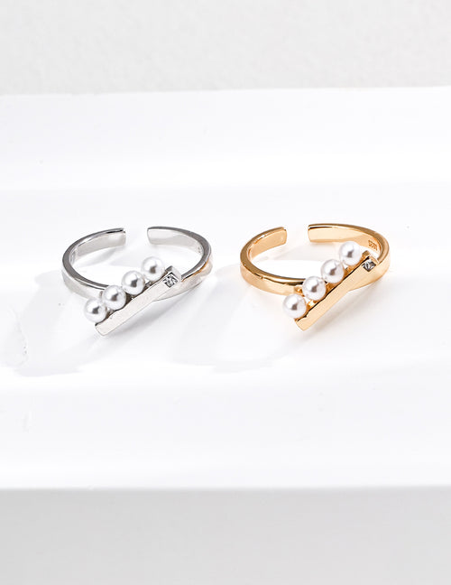 925 Sterling Silver Faux Pearl Ring - Silver
