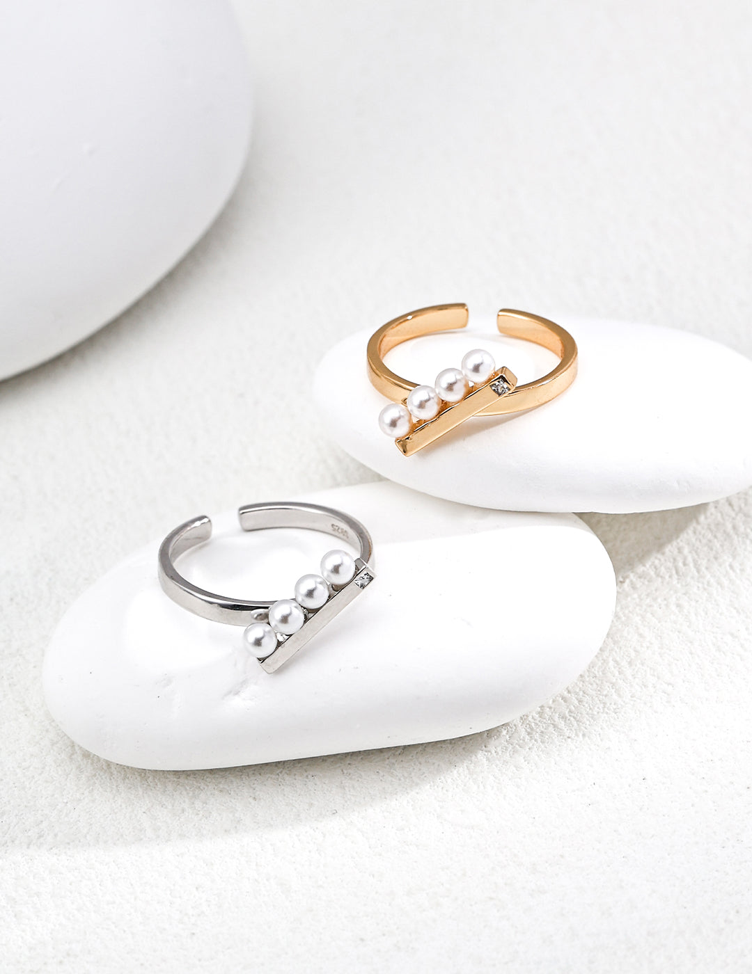 925 Sterling Silver Faux Pearl Ring - Silver