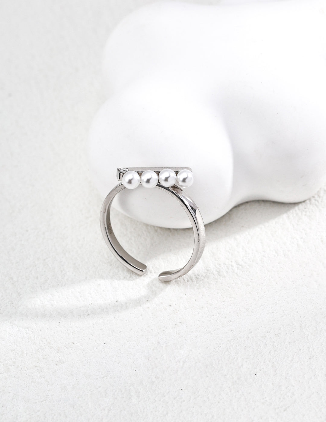 925 Sterling Silver Faux Pearl Ring - Silver