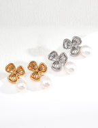 925 Sterling Silver Leaf Natural Pearl Earrings - Silver