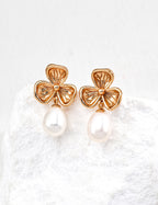 925 Sterling Silver Leaf Natural Pearl Earrings - Silver