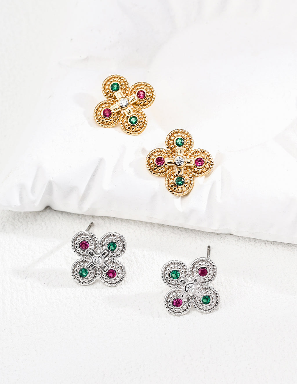925 Sterling Silver Vintage Cubic Zirconia Earrings - Silver