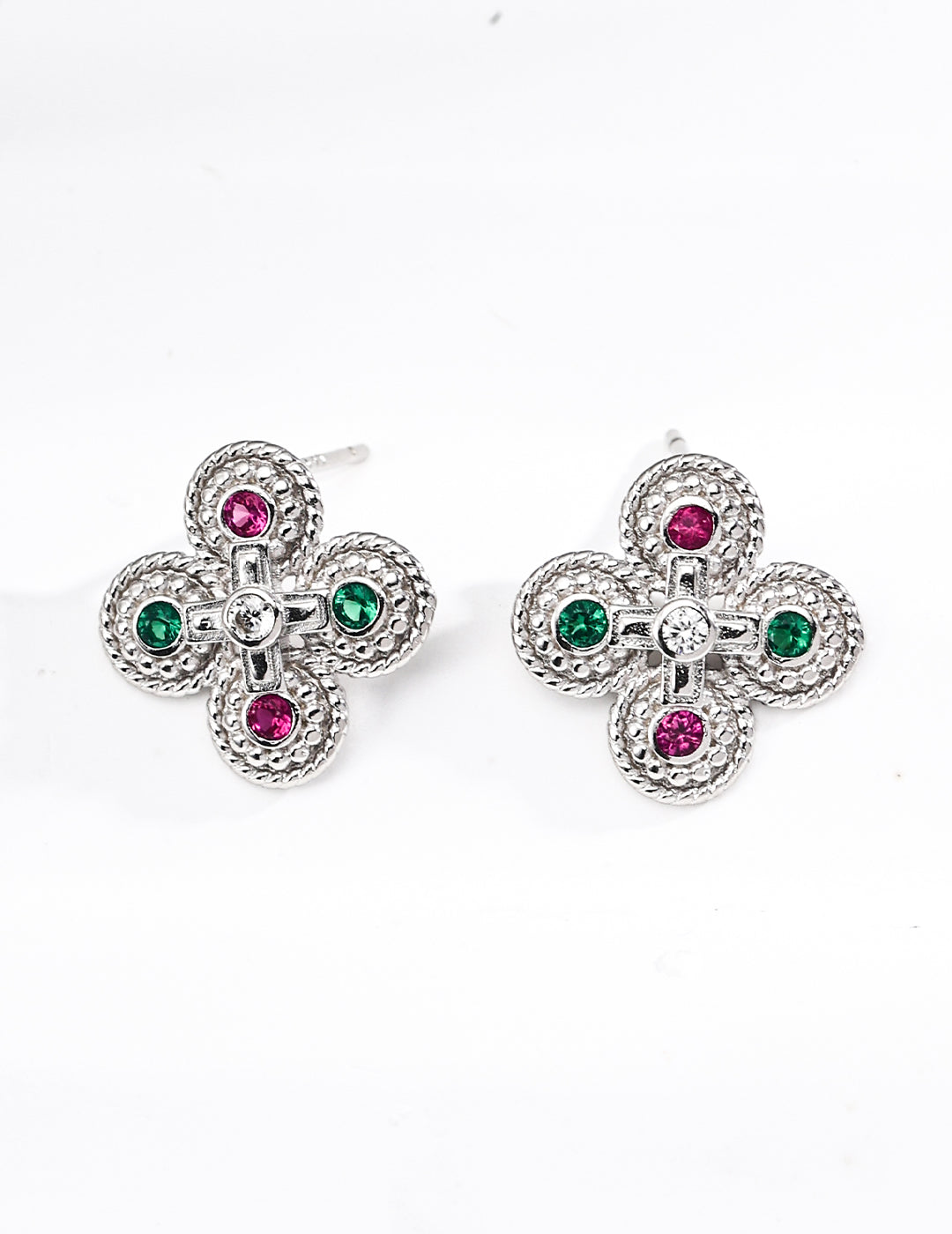 925 Sterling Silver Vintage Cubic Zirconia Earrings - Silver