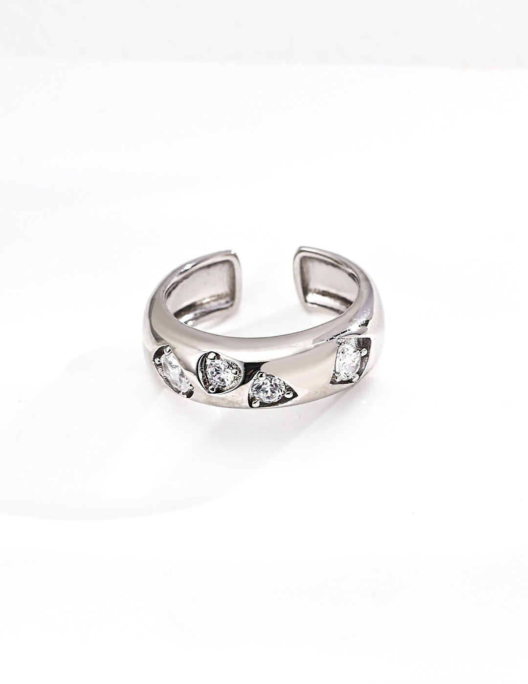 925 Sterling Silver Floral Cubic Zirconia Ring, side view