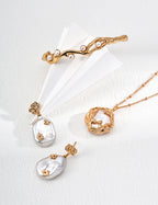 925 Sterling Silver Vintage Natural Pearl and Cubic Zirconia Earrings - Silver