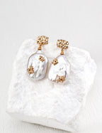 925 Sterling Silver Vintage Natural Pearl and Cubic Zirconia Earrings - Silver