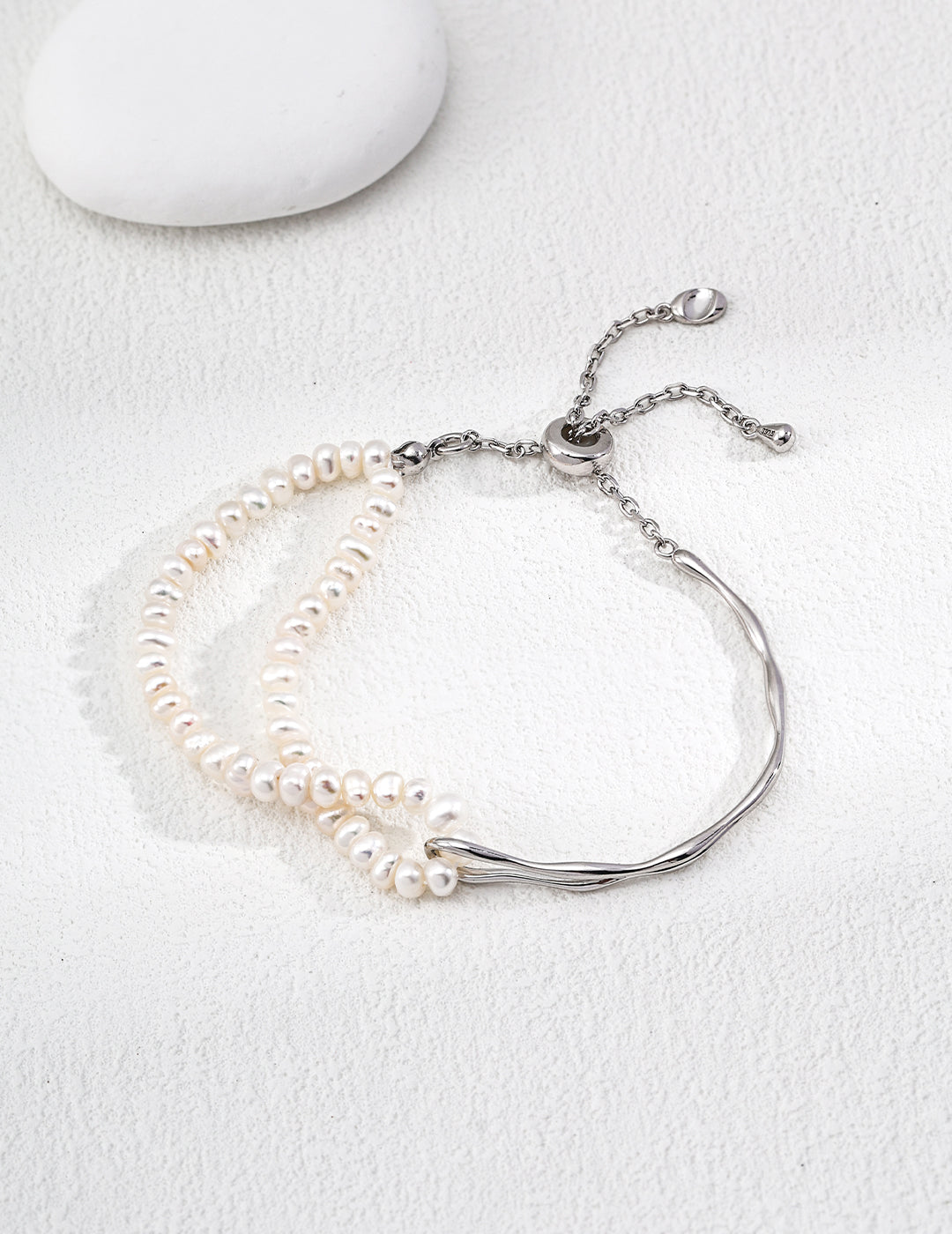925 Sterling Silver Natural Pearl Bracelet - Silver