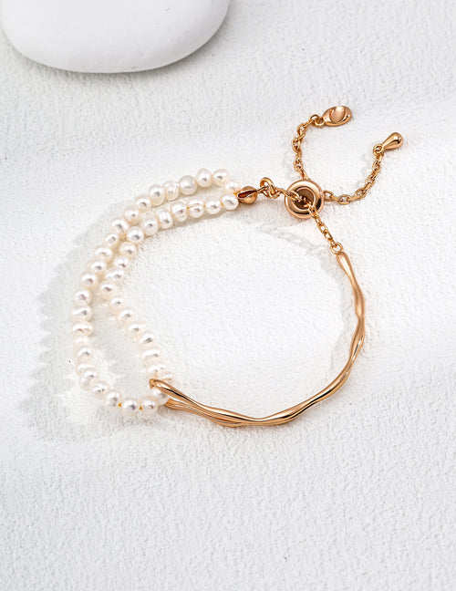 925 Sterling Silver Natural Pearl Bracelet - Silver