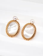 925 Sterling Silver Vintage Natural Pearl and Mother of Pearl Earrings - Vintage Gold