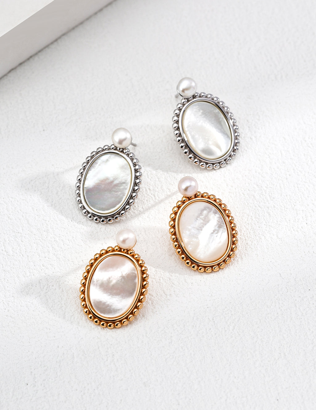 925 Sterling Silver Vintage Natural Pearl and Mother of Pearl Earrings - Silver