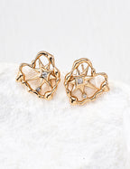 925 Sterling Silver Star Cubic Zirconia Earrings - Vintage Gold