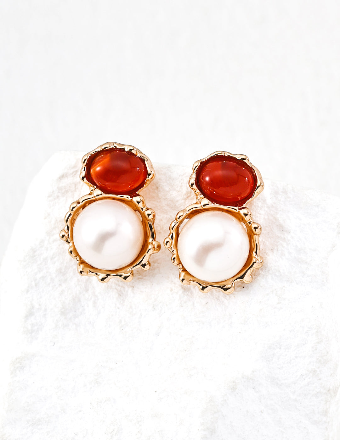 925 Sterling Silver Fluid Natural Pearl, Mother of Pearl and Tiger’s Eye Earrings - Vintage Gold