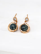 925 Sterling Silver Vintage Red Agate, Moss Agate and Cubic Zirconia Earrings - Silver