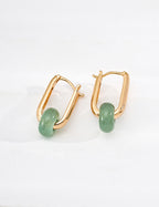925 Sterling Silver Red Agate and 东陵玉 Earrings - Vintage Gold