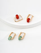 925 Sterling Silver Red Agate and 东陵玉 Earrings - Vintage Gold