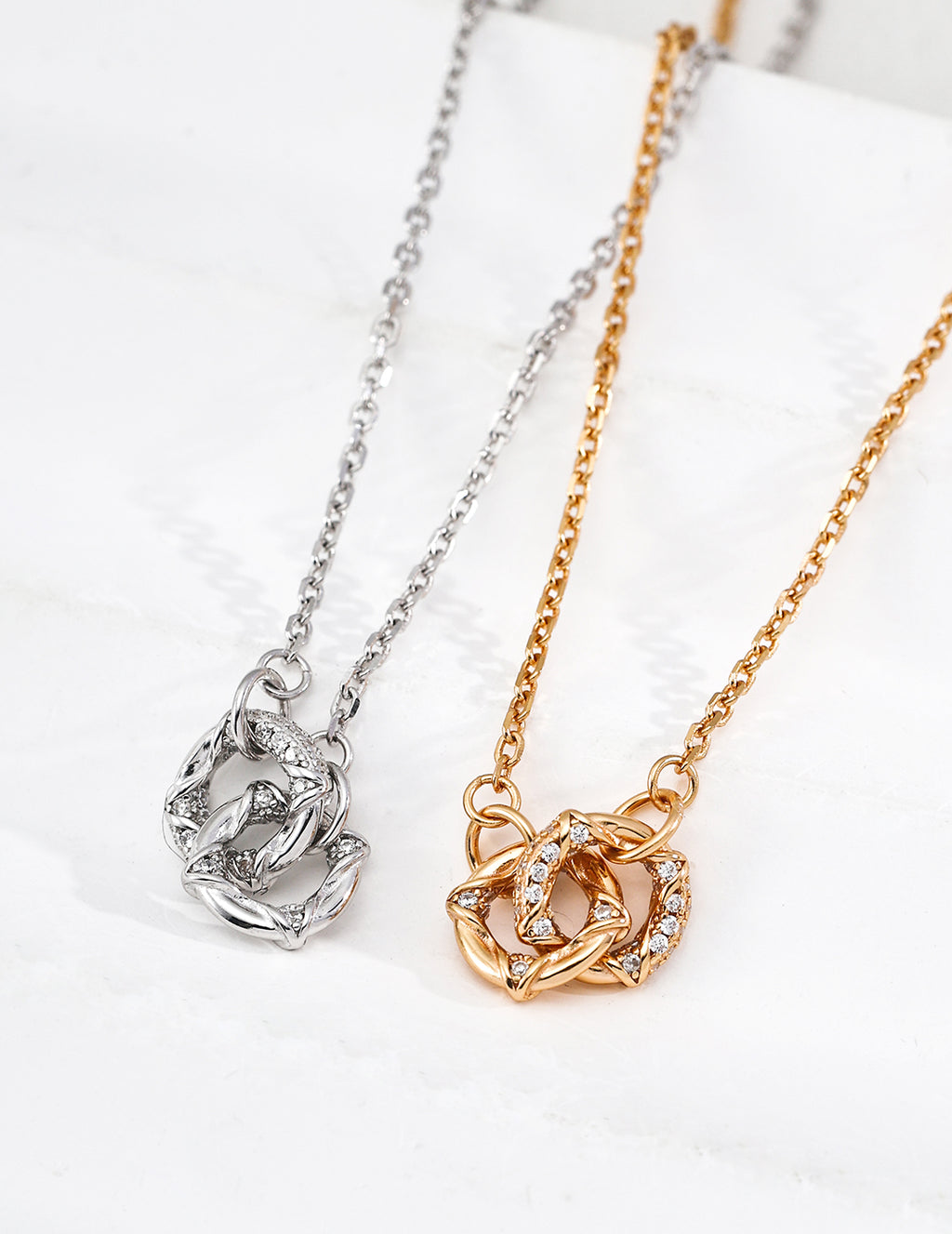 925 Sterling Silver Cubic Zirconia Necklace - Vintage Gold