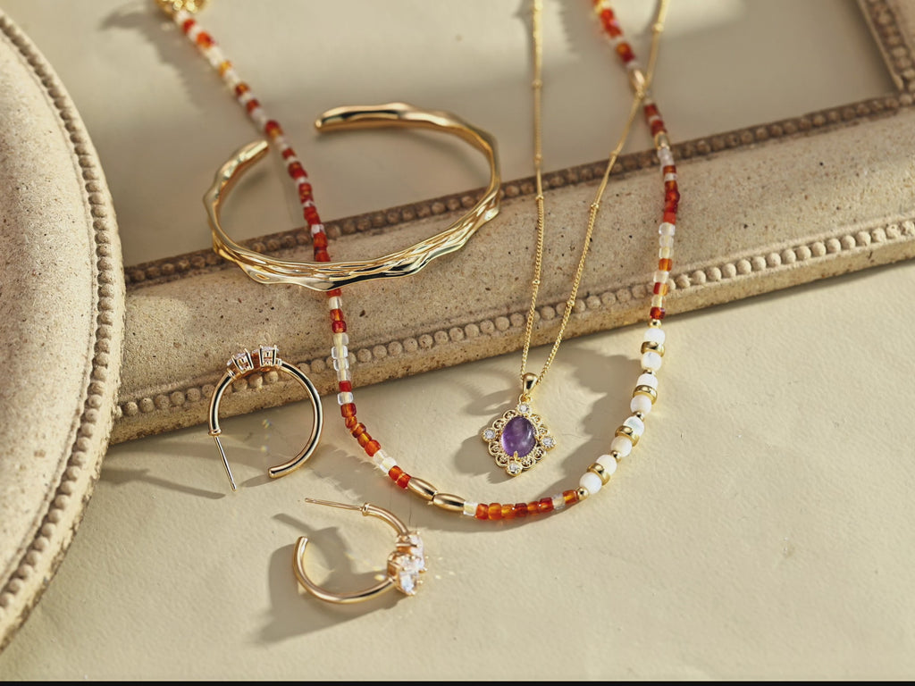 925 Sterling Silver Agate and Shell Vintage-Inspired Necklace