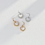 925 Sterling Silver Mother of Pearl Heart Pendant Earrings