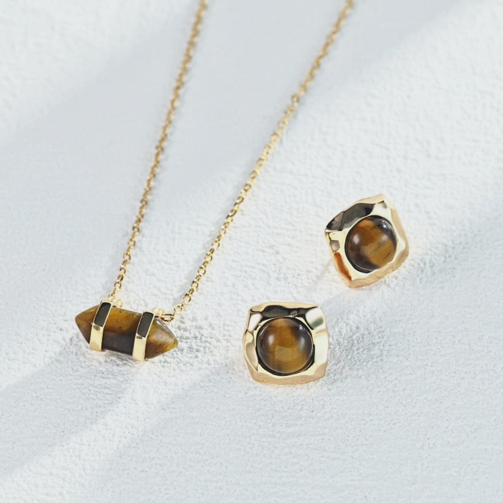 925 Sterling Silver Natural Tiger’s Eye Earrings product video E01290-2_影片_1